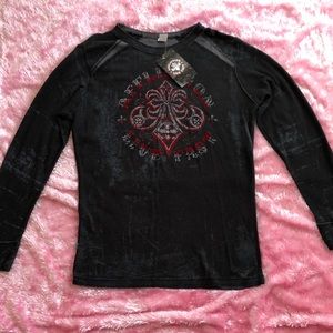 Affliction Shirt XL NWT Black/Red/Grey Long Sleeve
